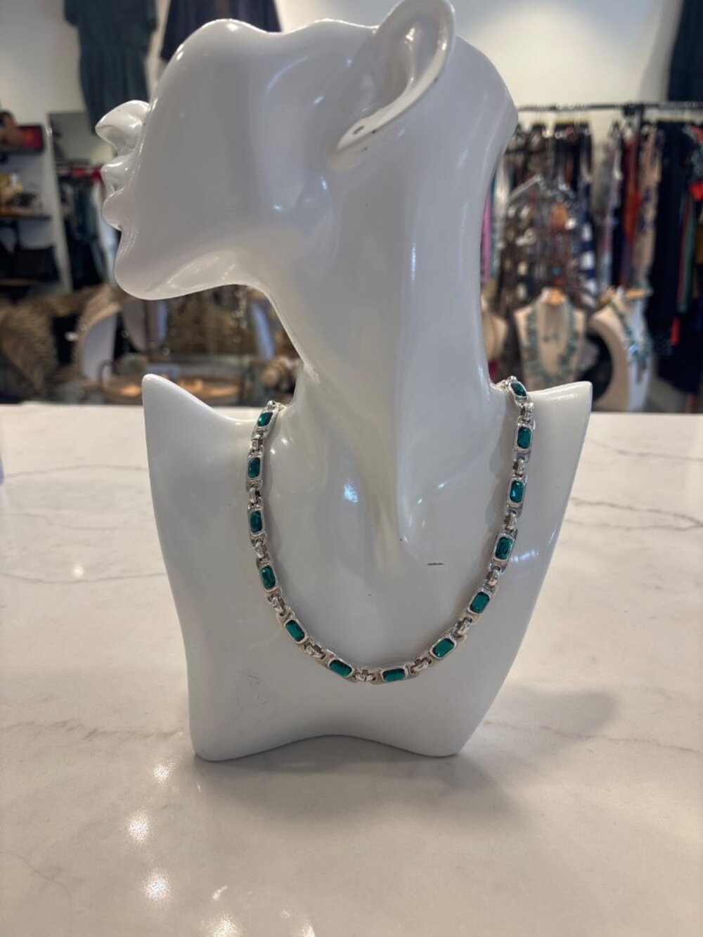 Uno de 50 Link Necklace Teal Crystal Stones Silver